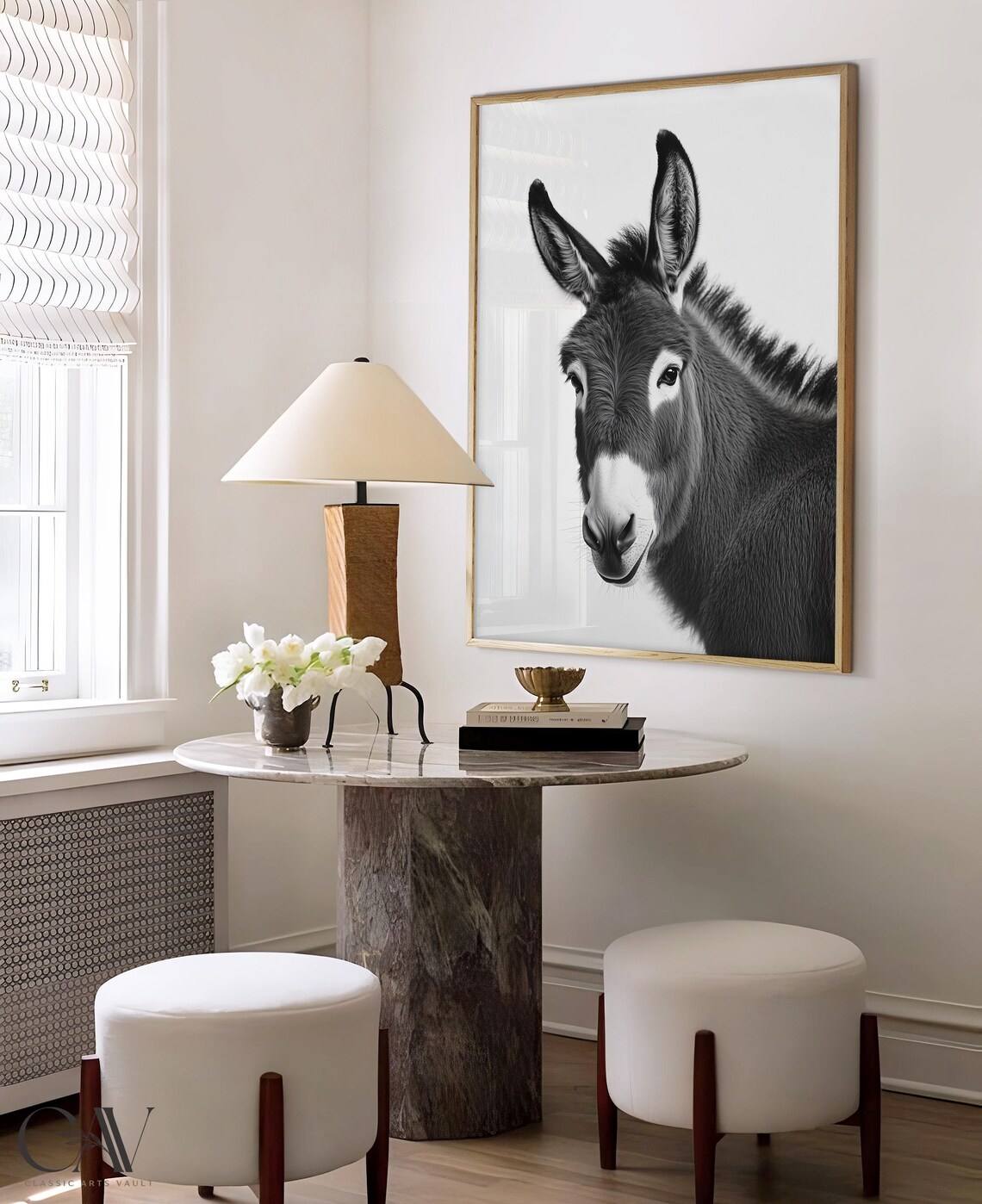 Black and White Donkey Portrait Cute Farm Animal Photography Poster - Image 4