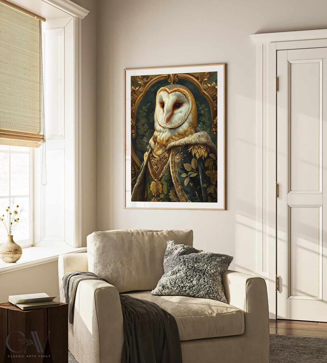 Barn Owl Royal Renaissance Portrait Gold Brocade Robe Bird Wall Art - Image 4