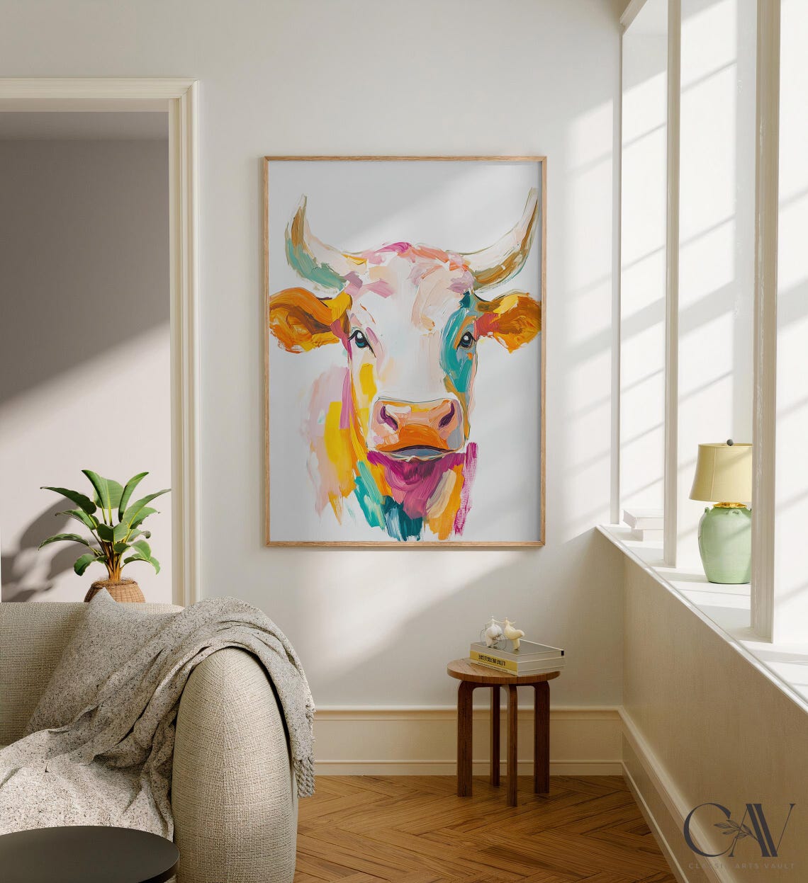 Colorful Bull Portrait Painting Pastel Pop Art Farm Animal Wall Art - Image 2