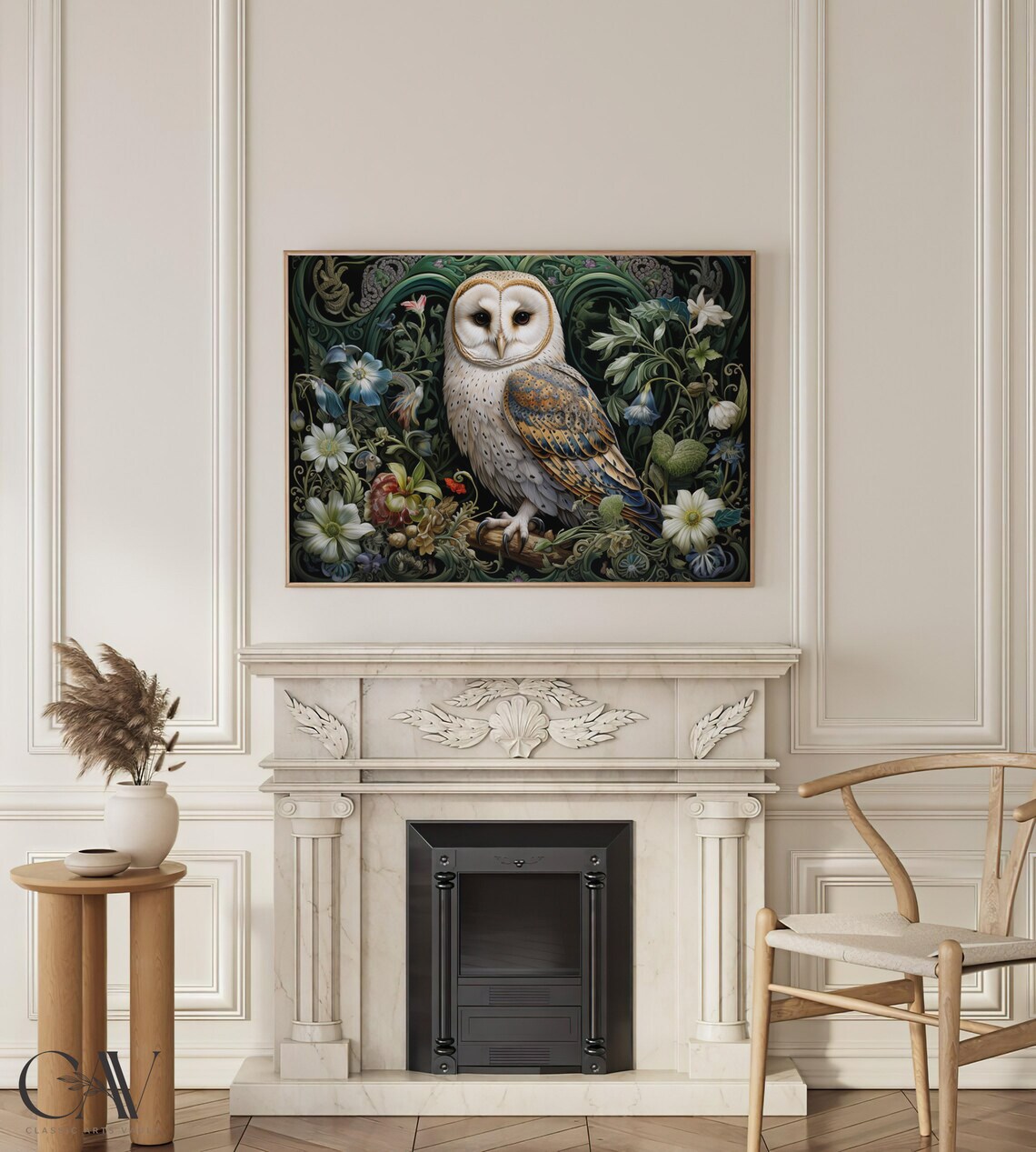 Barn Owl Night Floral Vintage Botanical Dark Woodland Poster - Image 3