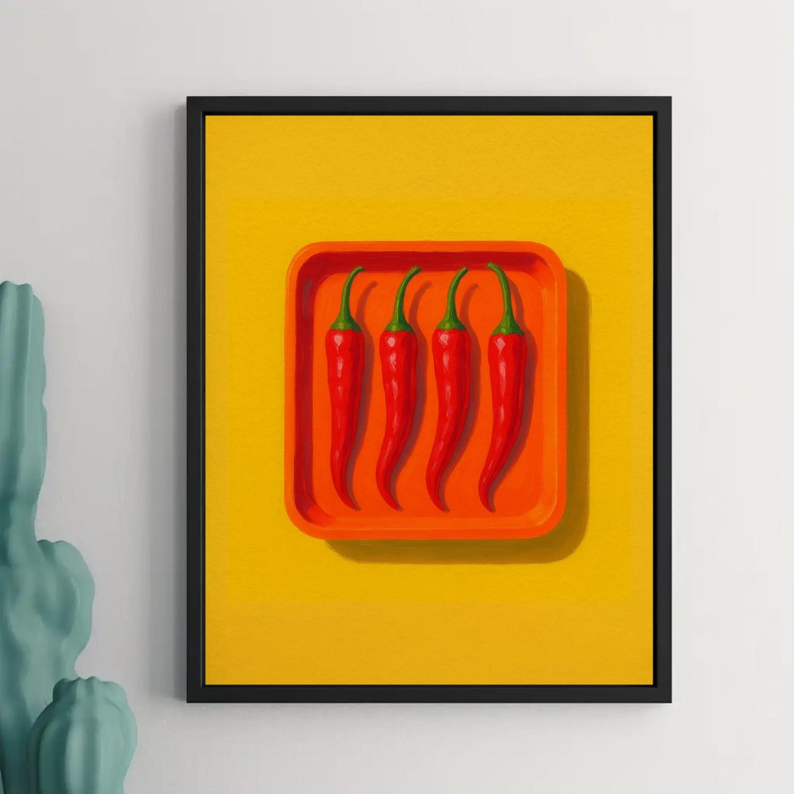 Pop Art Red Chilies on Orange Tray Spicy Kitchen Decor Poster