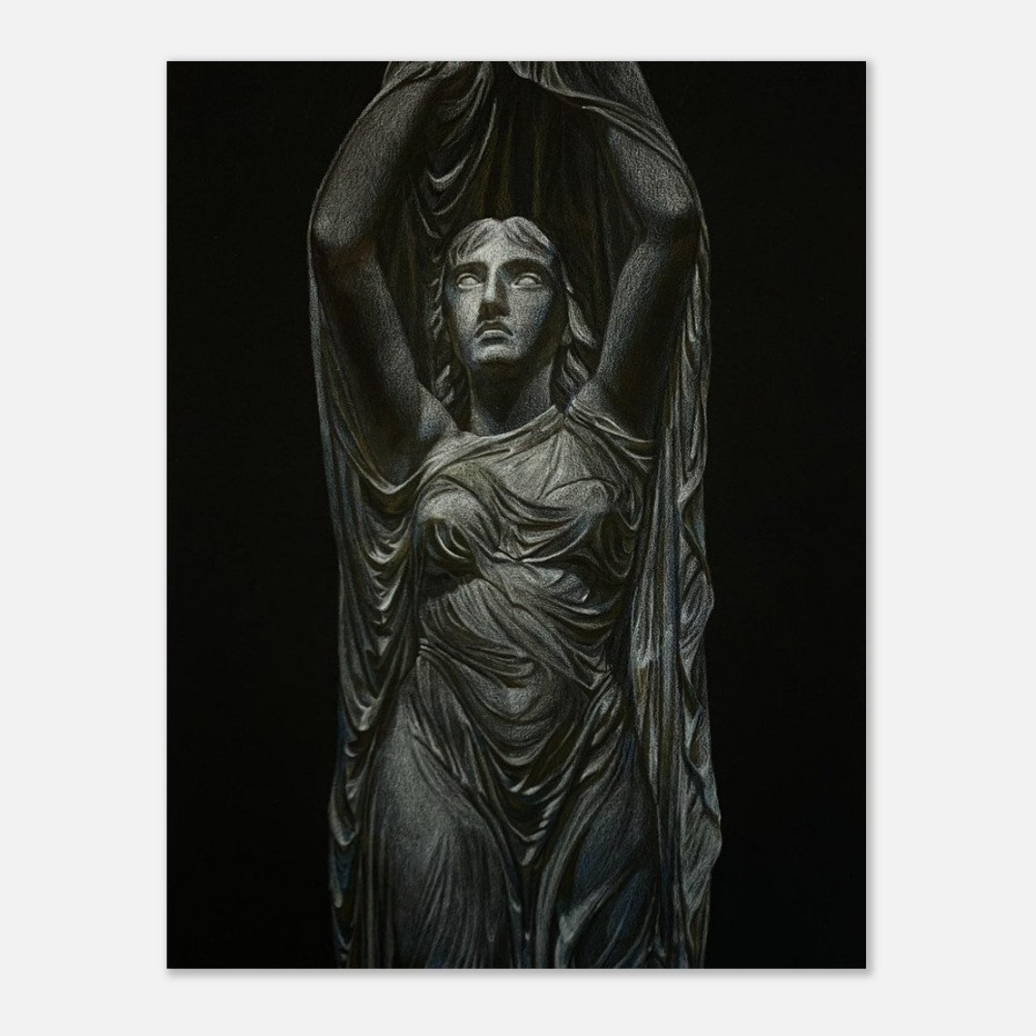 Classical Lady Statue Veil Raised Coloured Pencil Dark Study Poster - Image 3