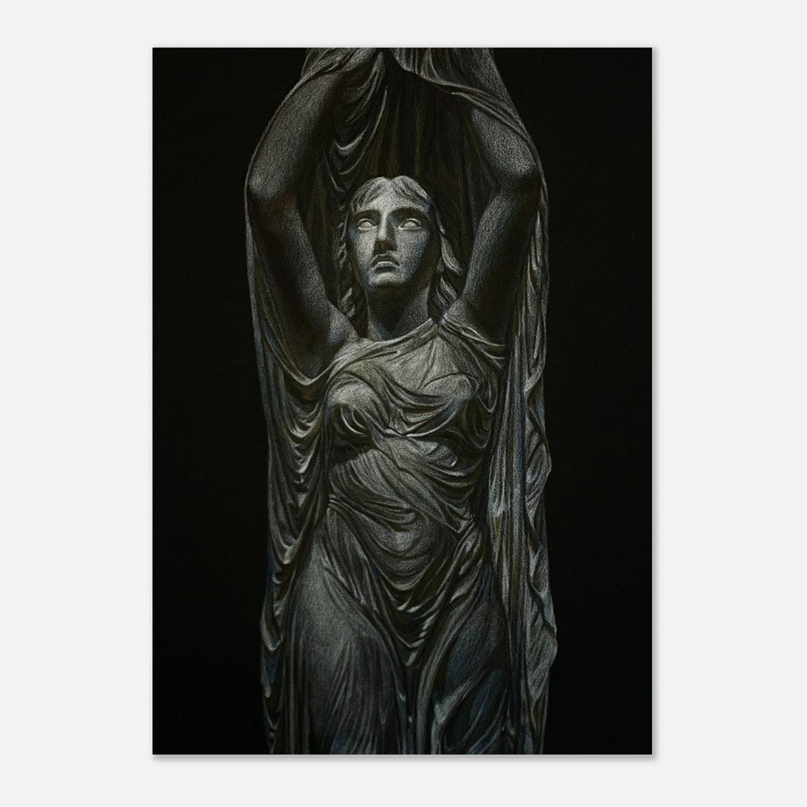 Classical Lady Statue Veil Raised Coloured Pencil Dark Study Poster - Image 2