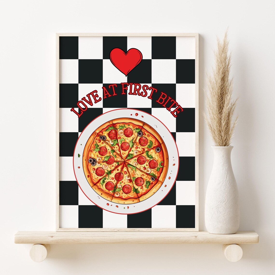 Love At First Bite Pizza Poster, Retro Diner Decor