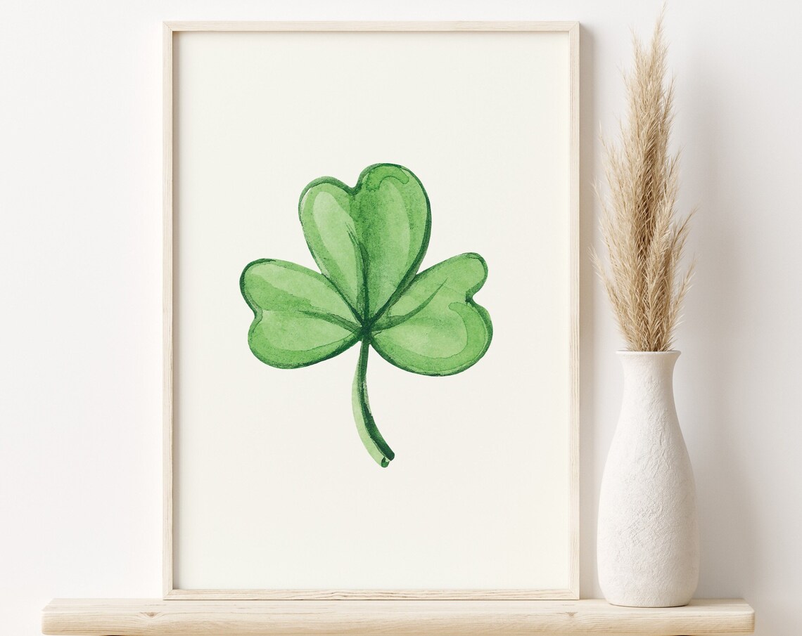 Clover Watercolor Poster, Faith Hope Love