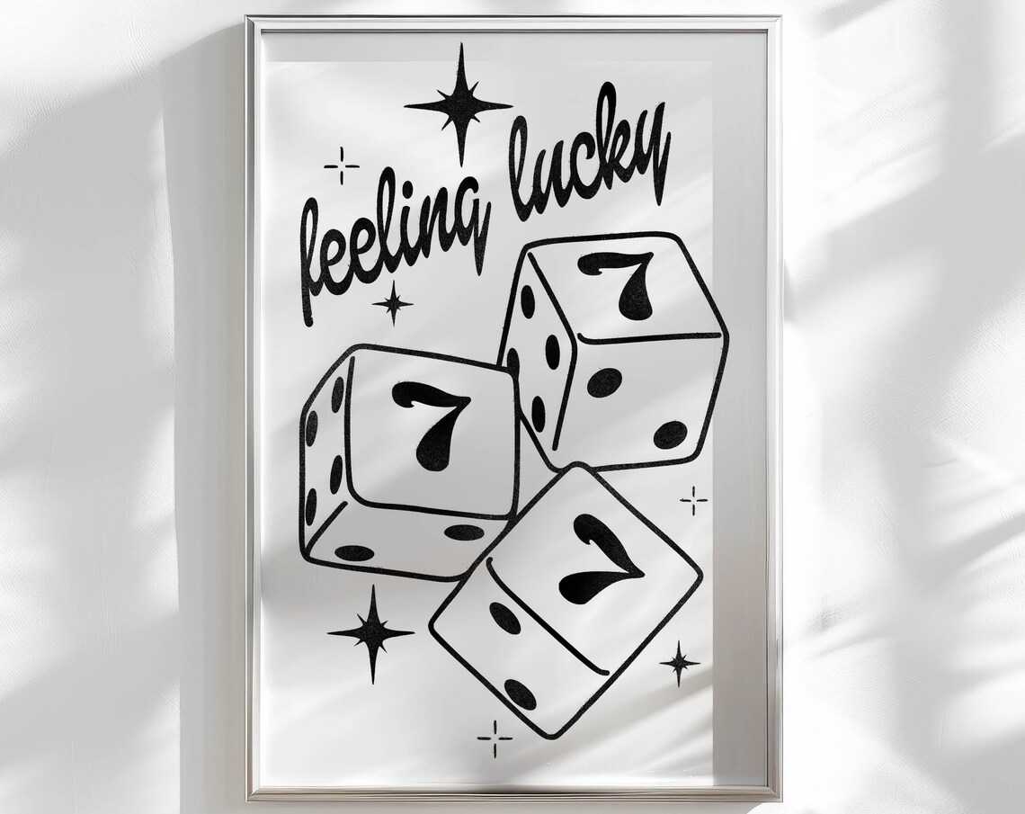 Feeling Lucky Funky Retro Art Print, Y2K Decor