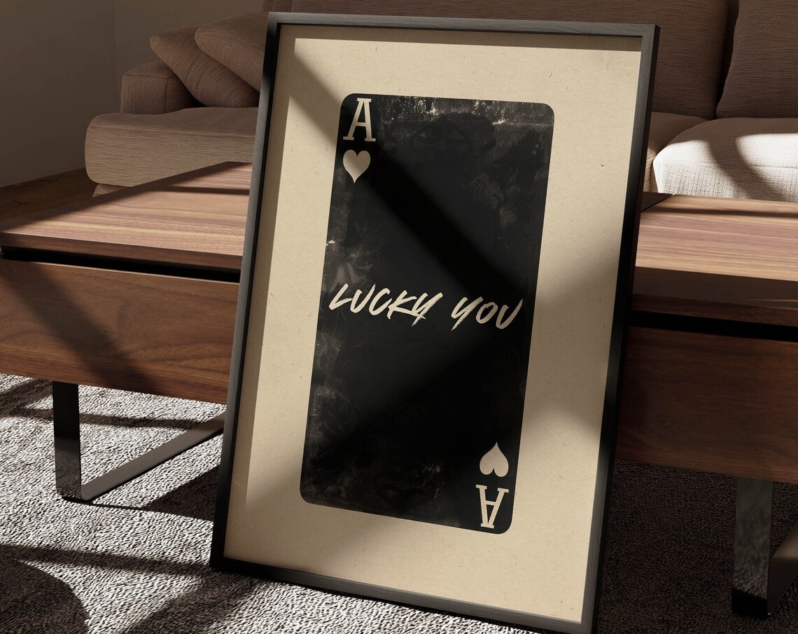 Ace of Hearts Lucky You Vintage Playing Card Quote Decor Print