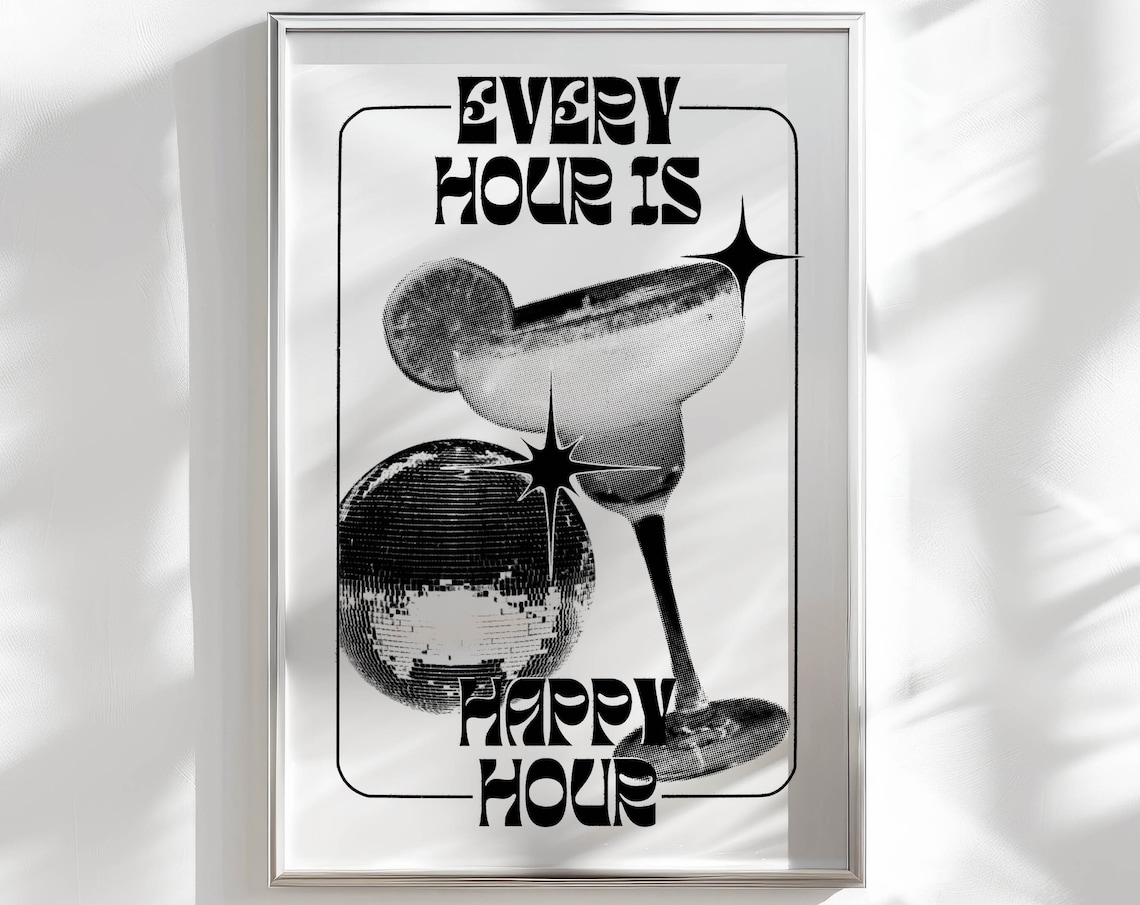 Every Hour Is Happy Hour Retro Margarita Typography Art Poster