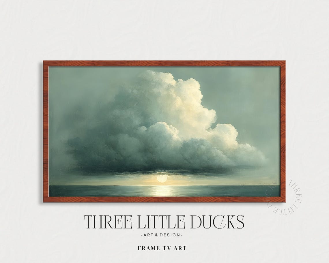 Moody Storm Cloud Over Ocean Golden Sunset Frame TV Art Wall Art