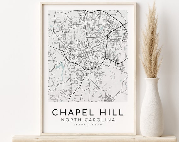 Chapel Hill North Carolina City Map, Minimalist Art Print