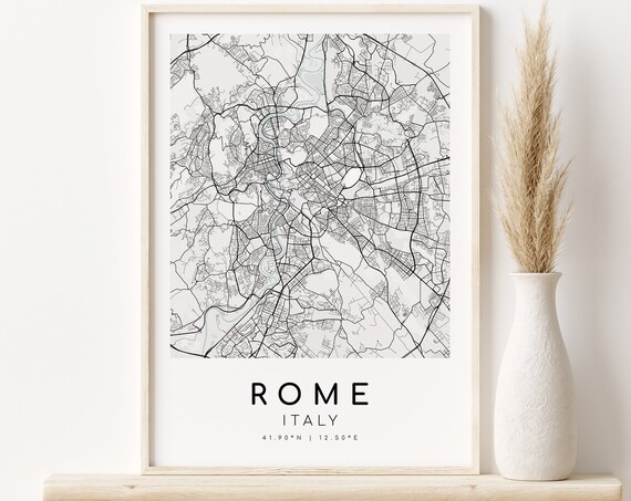 Rome Italy Map Print, Minimalist City Poster