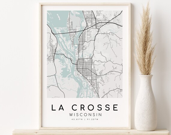 La Crosse Wisconsin Minimalist City Street Map Modern Art Poster