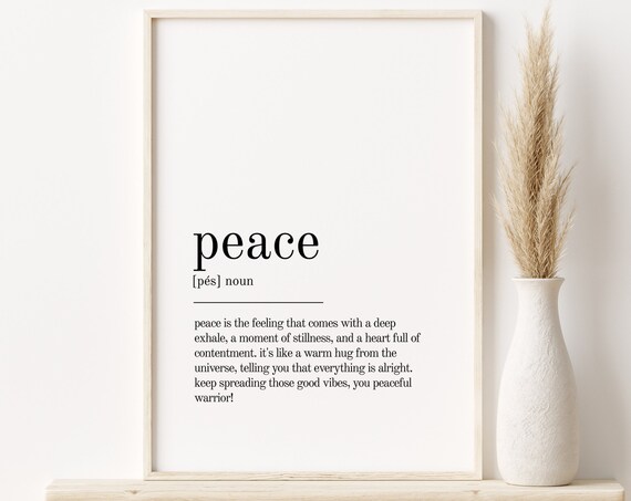 Peace Black and White Minimalist Dictionary Definition Poster