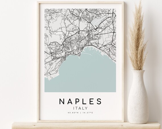 Naples Italy Map Print, Minimalist Travel Poster
