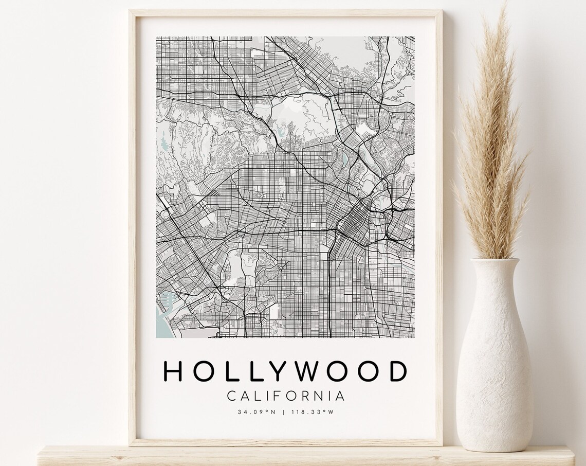 Hollywood USA Map Print, Minimalist City Map Poster