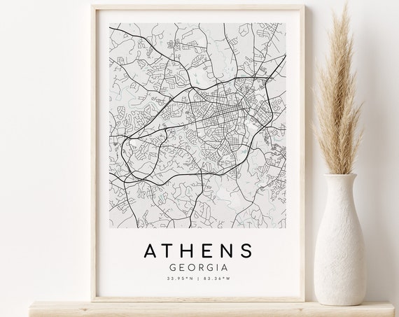 Athens City Map, Georgia Minimalist Travel Poster