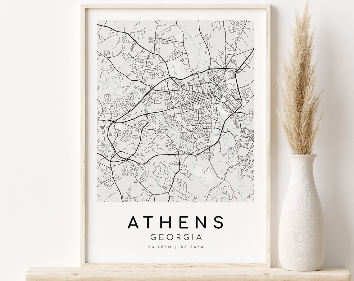 Athens City Map, Georgia Minimalist Travel Poster