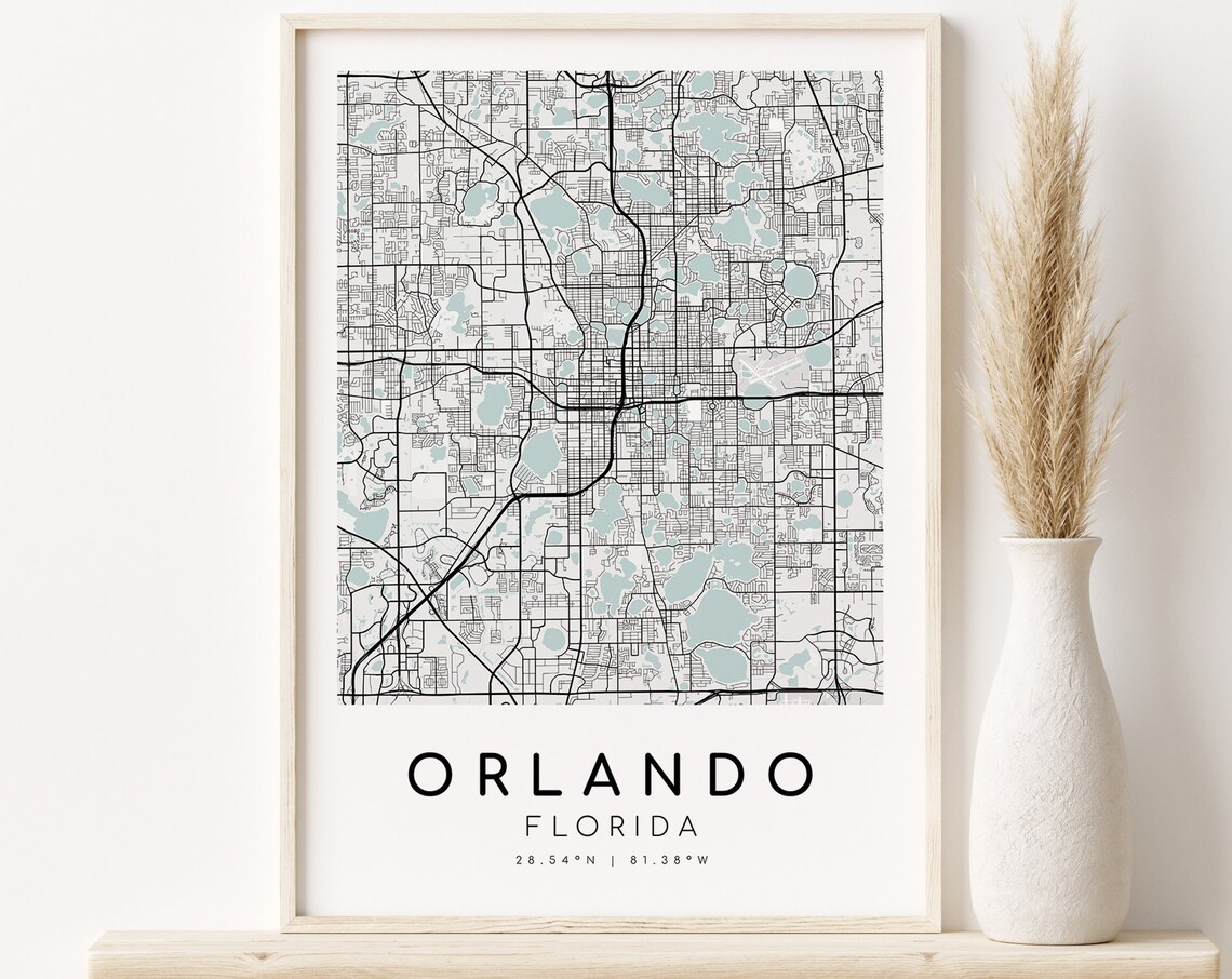 Orlando Florida City Map, Minimalist Travel Poster
