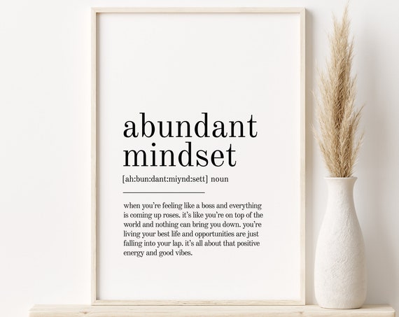 Abundant Mindset Definition Minimalist Quote Art Print