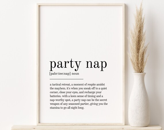 Party Nap Dictionary Definition Minimalist Typography Gift Poster