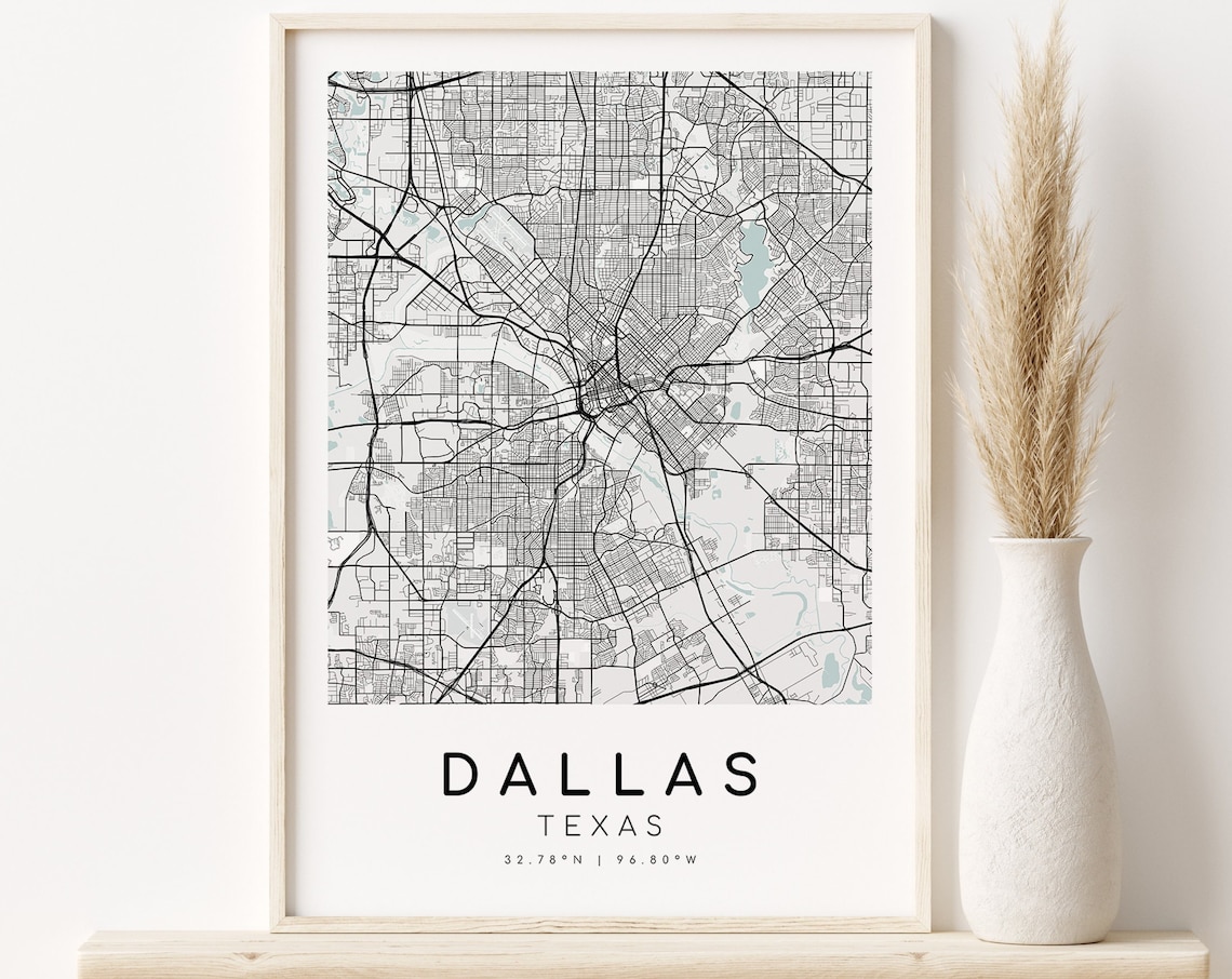 Dallas City Map, Minimalist Texas Travel Poster