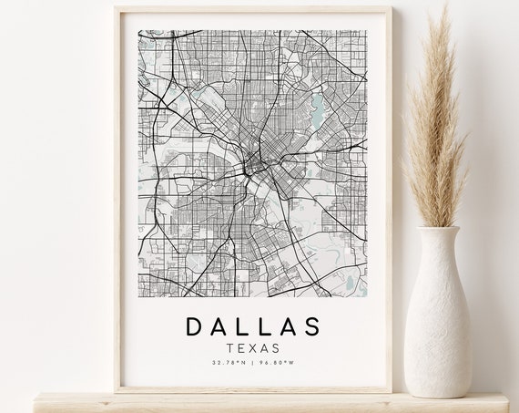Dallas City Map, Minimalist Texas Travel Poster