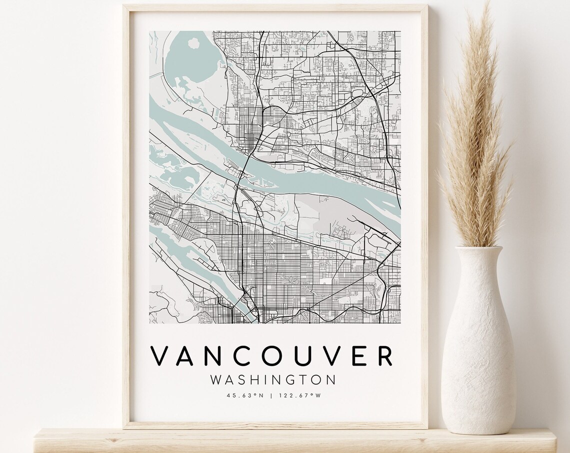 Vancouver Washington City Street Map Minimalist Modern Travel Poster