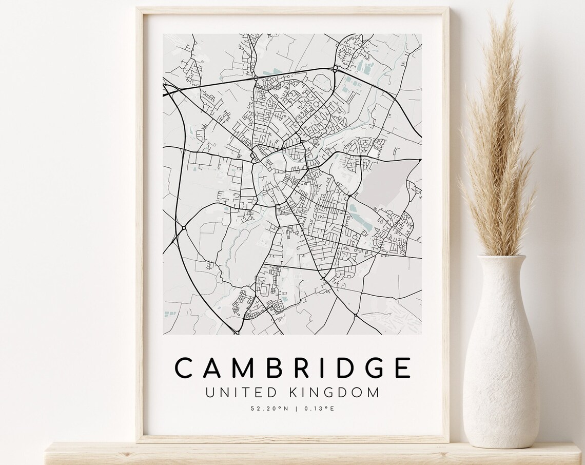 Cambridge City Map, UK Travel Poster Art Print