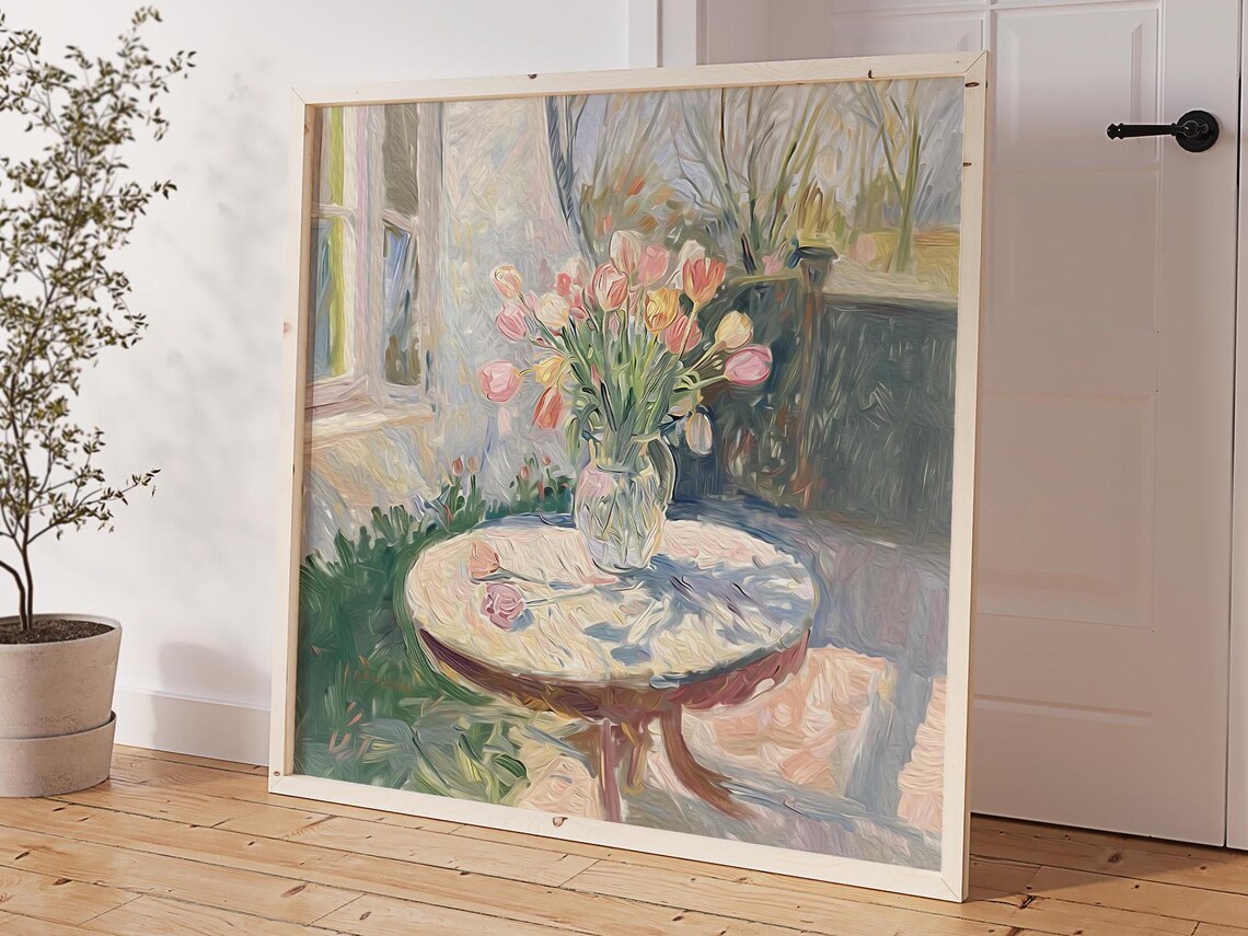 Bright Tulip Bouquet Sunlit Window Impressionist Floral Art Poster