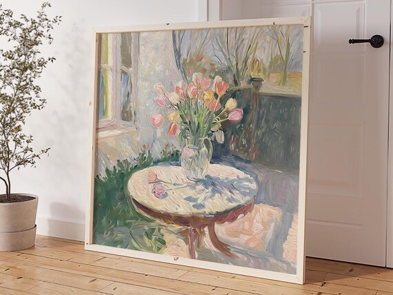 Bright Tulip Bouquet Sunlit Window Impressionist Floral Art Poster