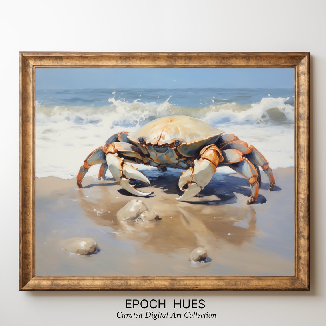 Crab on Sandy Beach With Rolling Surf Coastal Wildlife Poster