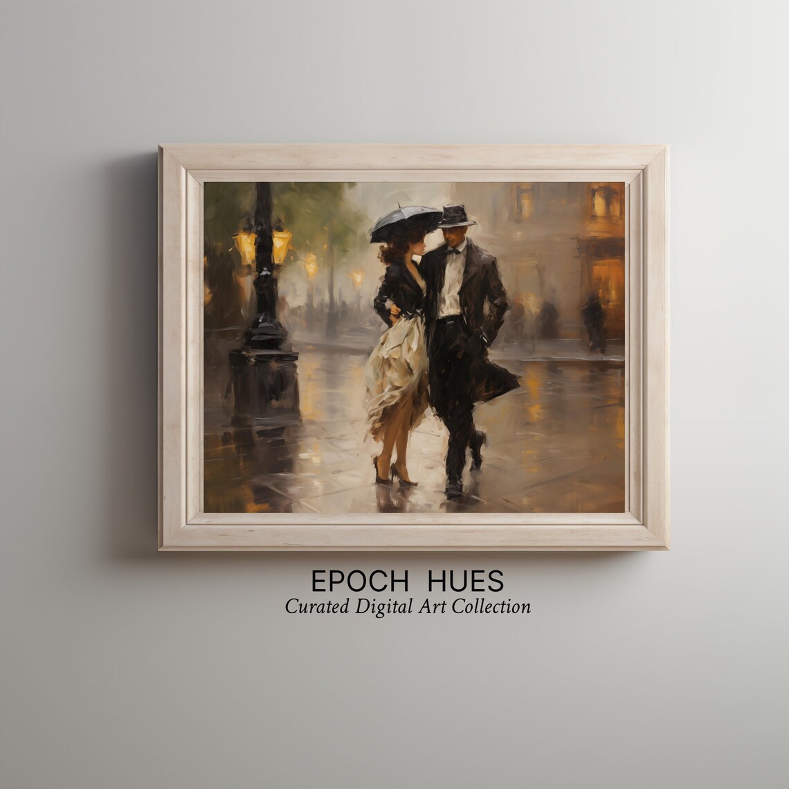 Romantic Couple Walking In Rain, Elegant Art Print - Image 2