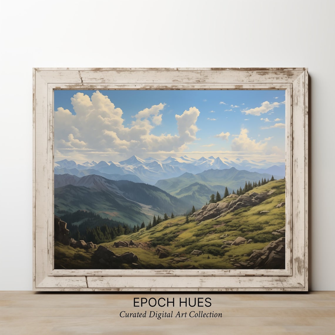 Snowy Mountain Peaks Alpine Vista Landscape Painting Wall Art - Image 2
