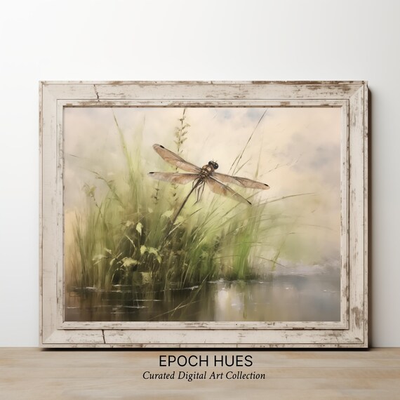 Dragonfly Art Print, Nature Inspired Marsh Scene