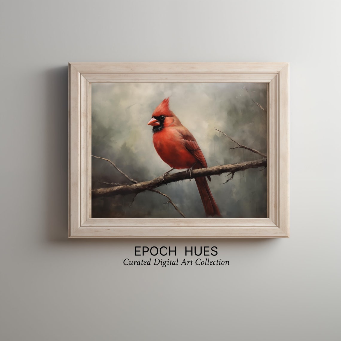 Vibrant Northern Cardinal Perched on Winter Branch Bird Poster - Image 3