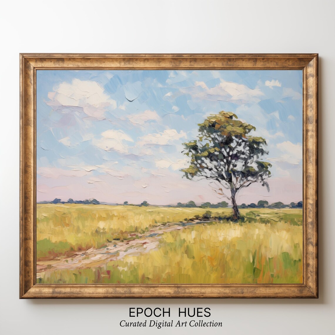 Impressionist Landscape, Lone Tree Field Art Print - Image 3