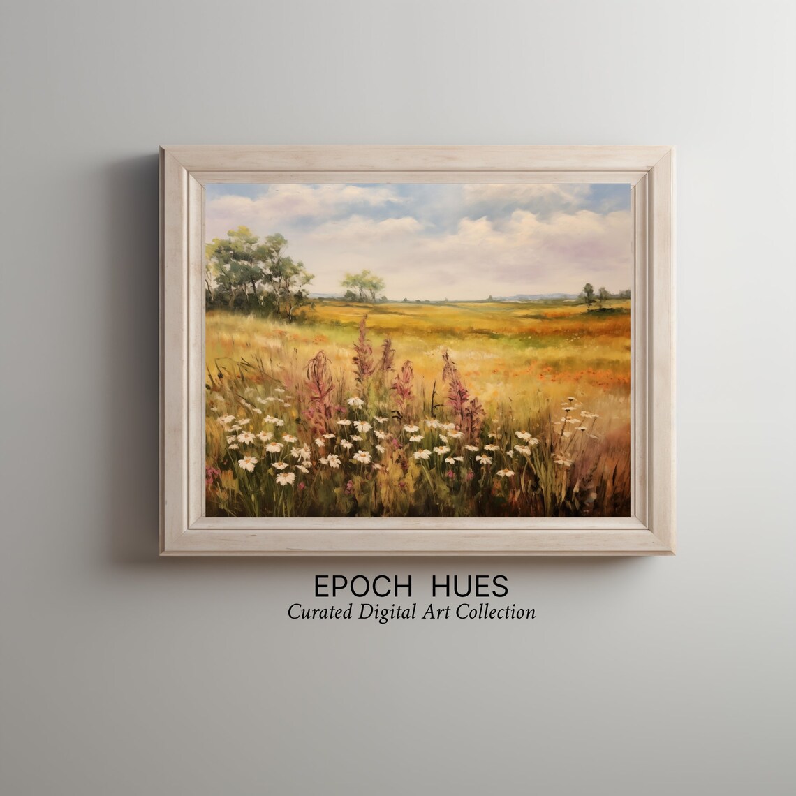 Sunlit Meadow With Daisies and Wildflowers Countryside Poster