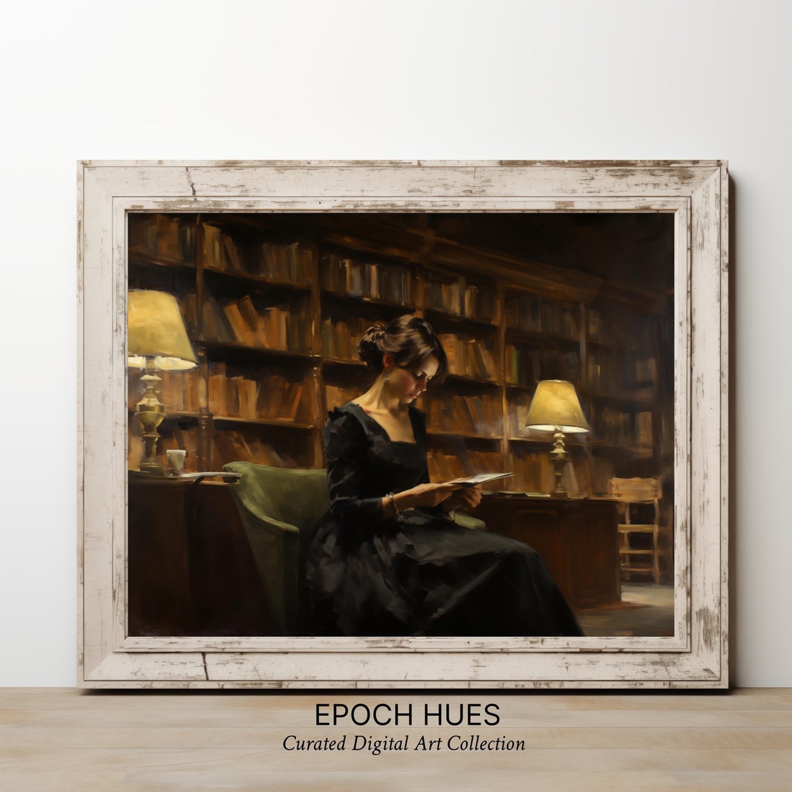 Vintage Style Reading Woman Artwork Classic Library Home Decor Elegant Wall Art - Image 2