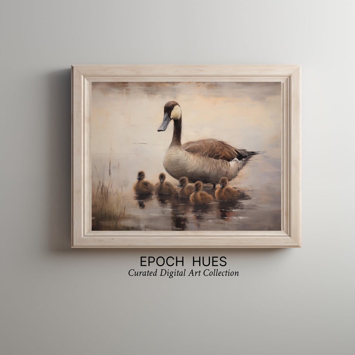 Mother Goose With Goslings Misty Water Wildlife Painting Poster - Image 2