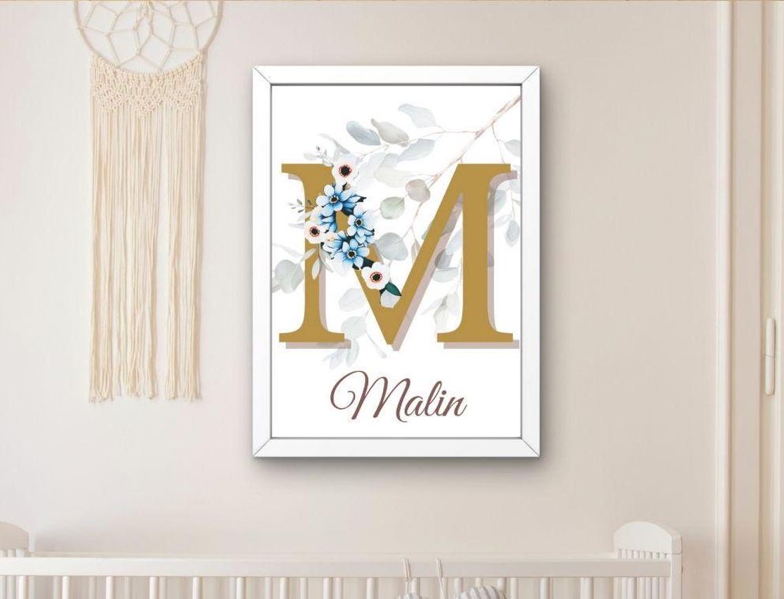 Nursery Decor Poster Wall Art For Kids Letter Poster Flower Wreath Wall Art