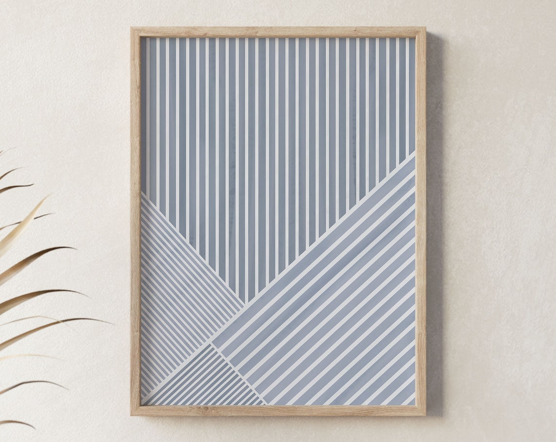 Blue Vertical Diagonal Stripes Modern Minimalist Geometric Line Poster - Image 3