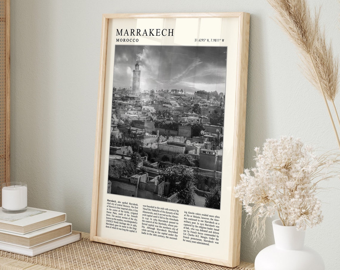 Marrakech Travel Poster Marrakech Travel Print Morocco Travel Poster Vintage Travel Art Black And White Travel Print Travel Gift