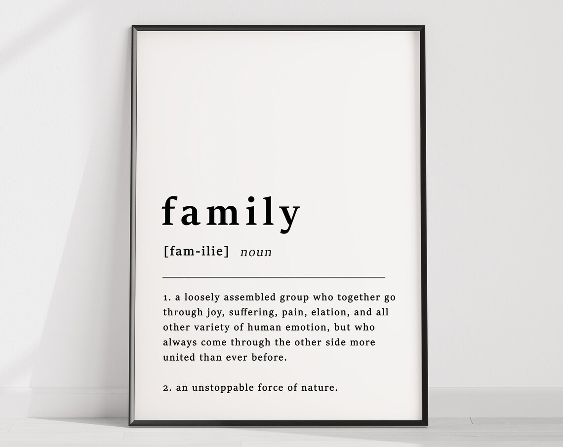 Family Definition Poster Minimalist Black White Home Wall Decor Gift