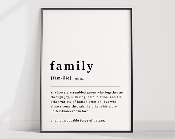 Family Definition Poster Minimalist Black White Home Wall Decor Gift