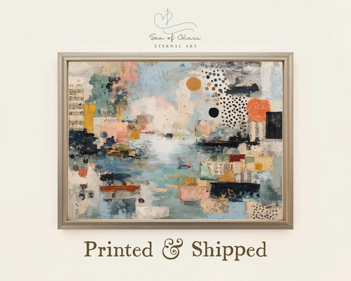 Ocean Blue Abstract Mixed Media Collage With Dots And Texture Poster