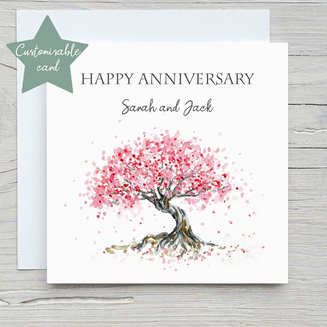 Happy Anniversary Pink Cherry Blossom Tree Watercolour Art Print