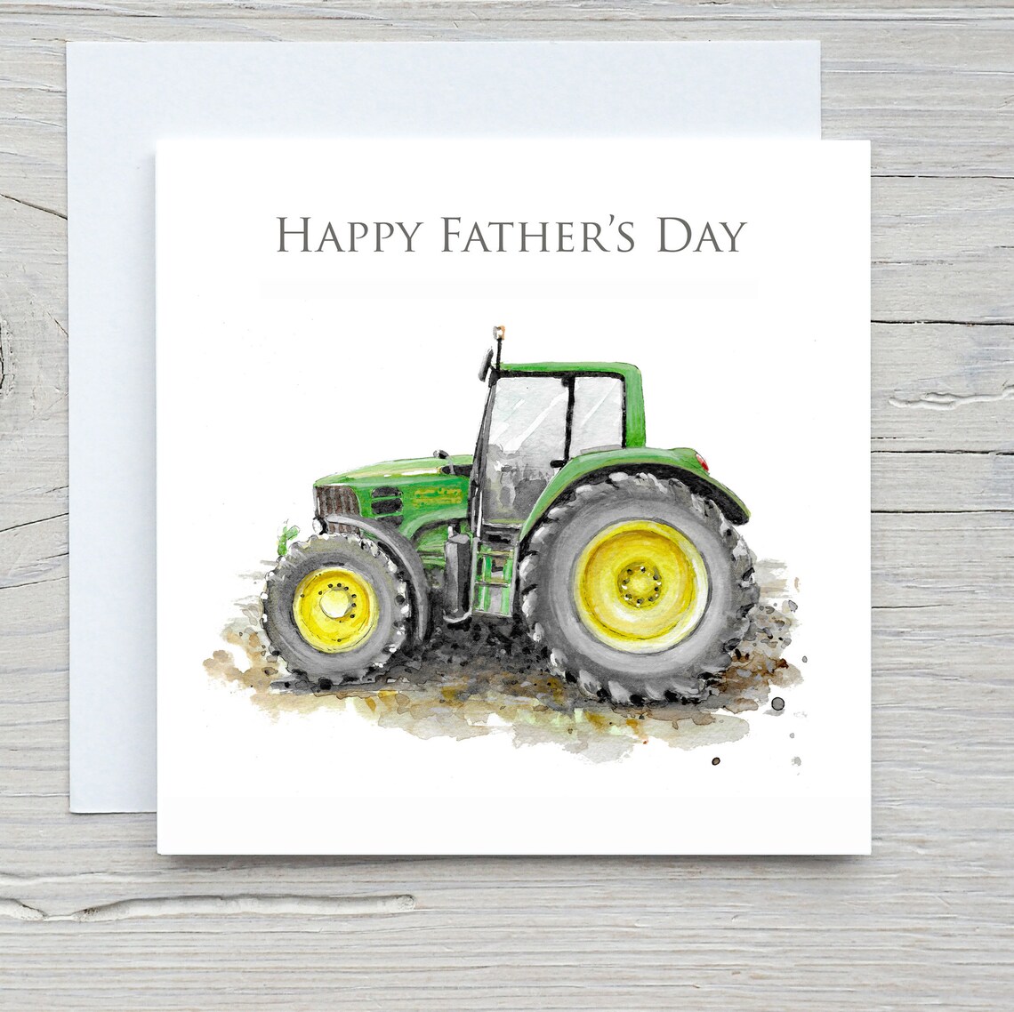 Happy Father's Day Green Tractor Watercolour Illustration Wall Art