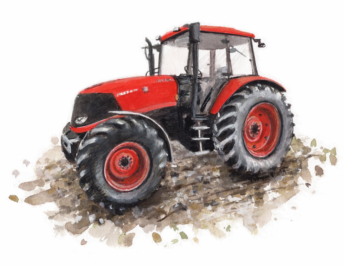 Red Tractor Watercolour Wall Art for a Little Farmer's Nursery
