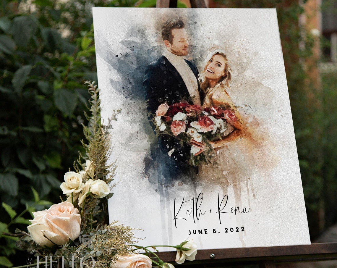 Custom Watercolor Two Brides Wedding Guest Sign Board Portrait Poster - Image 4