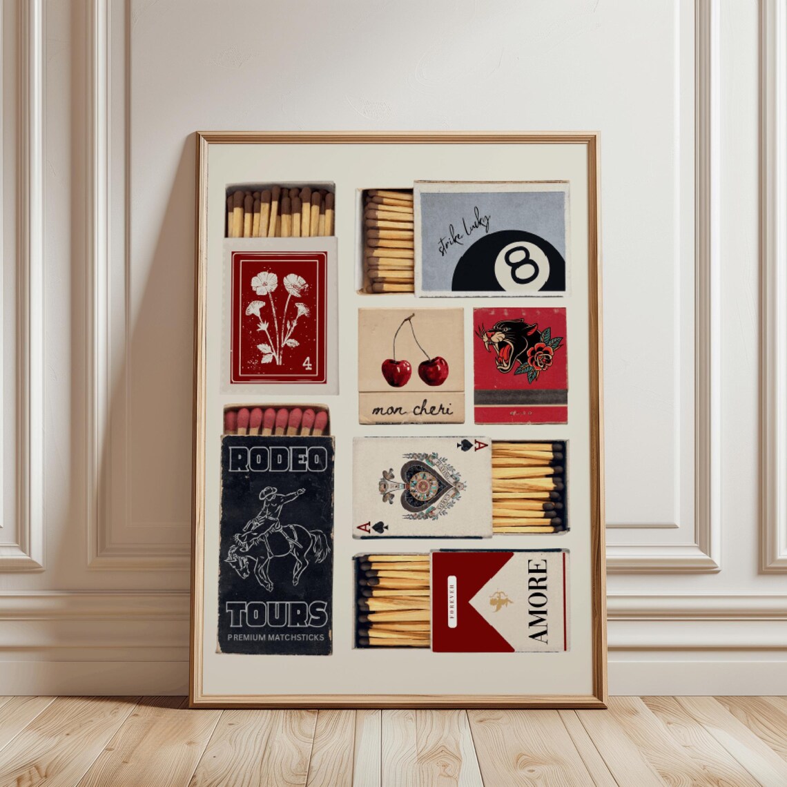 Vintage Matchbox Poster, Retro Funky Matchbook Designs